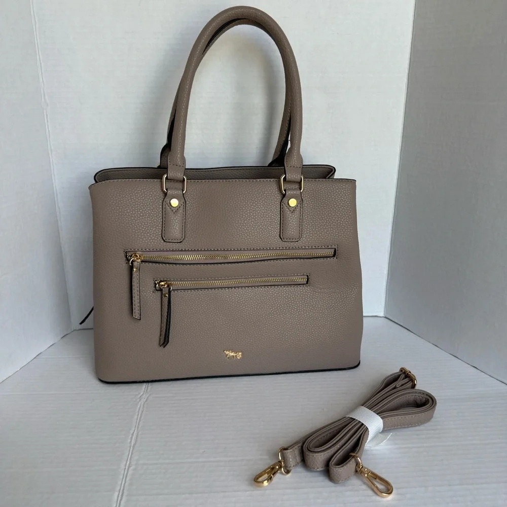 Mathew + Julian || beige EUC satchel / cross body Gold Accents